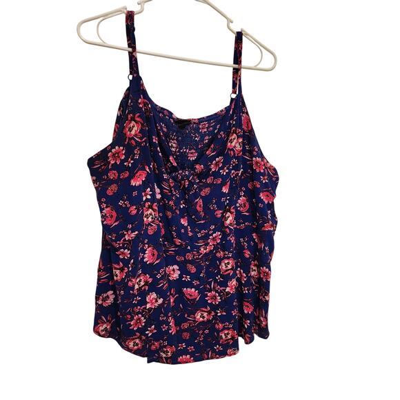 Torrid Blue Pink Floral Boho Smocked V-Neck Peplum Eyelet Cami Tank Top Size 5X - Picture 2 of 10